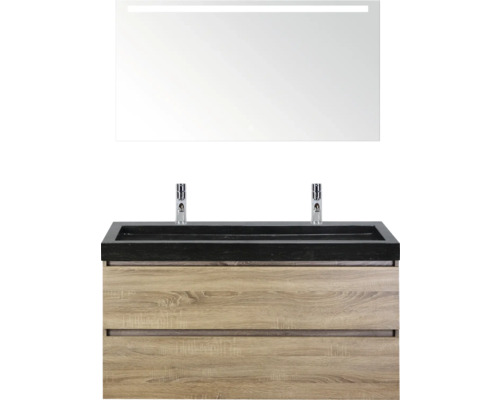 SANOX Badkamermeubelset Maxx XL met spiegelkast en wastafel 121 cm grijs eiken Wastafelmeubel met onderkast, wastafel en spiegel voor de badkamer