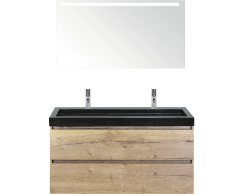 SANOX Badkamermeubelset Maxx XL met spiegelkast en wastafel 121 cm natuur eiken Wastafelcombinatie met spiegel en onderkast in de badkamer