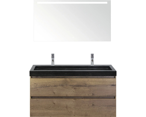 SANOX Badkamermeubelset Maxx XL met spiegelkast en wastafel 121 cm tabacco Wastafelcombinatie met onderkast, opzetwastafel en spiegel