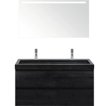 Badkamermeubelset met wastafelonderkast, wastafel en spiegel met verlichting voor de badkamer