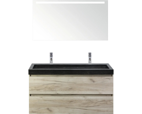 SANOX Badkamermeubelset Maxx XL met spiegelkast en wastafel 121 cm craft oak Wastafelonderkast met wastafel en verlichte spiegel voor de badkamer