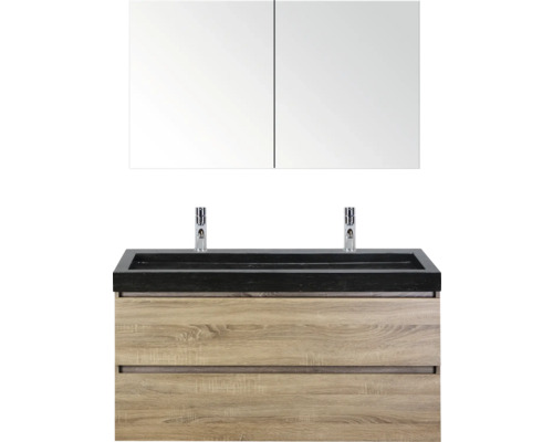 SANOX Badkamermeubelset Maxx XL met spiegelkast en wastafel 121 cm grijs eiken Badkamermeubelset met wastafelonderkast, wastafel en spiegelkast
