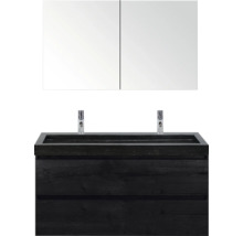 Wastafelonderkast met dubbele wastafel en spiegelkast voor badkamer