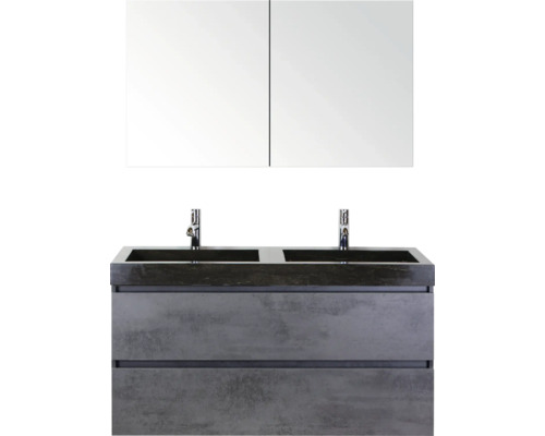 SANOX Badkamermeubelset Maxx XL met spiegelkast en wastafel 121 cm beton antraciet SANOX Badkamermeubelset Maxx XL met spiegelkast en wastafel 121 cm beton antraciet
