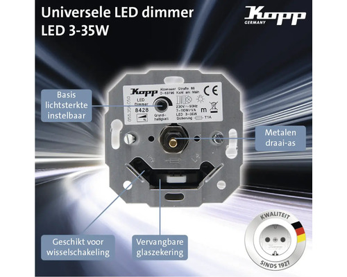 Universele led-dimmer van Kopp met een vermogen van 3 tot 35 watt