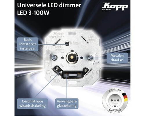 Universele led dimmer met metalen draai-as, geschikt voor serieschakeling