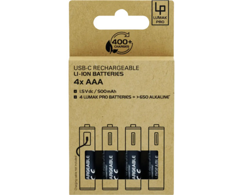 Lumak Pro USB-C oplaadbare lithium-ion batterijen 4 stuks AAA