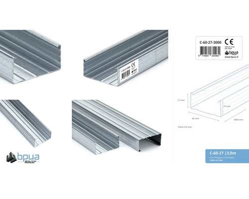 Metalen C-profiel voor gipsplaten, 3000 millimeter lang