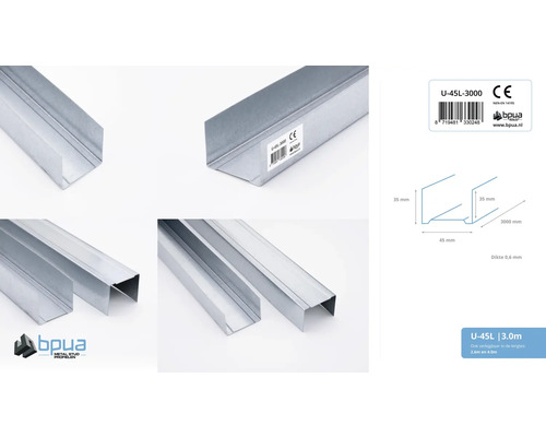 Metalen U-profiel, 3000 mm lang