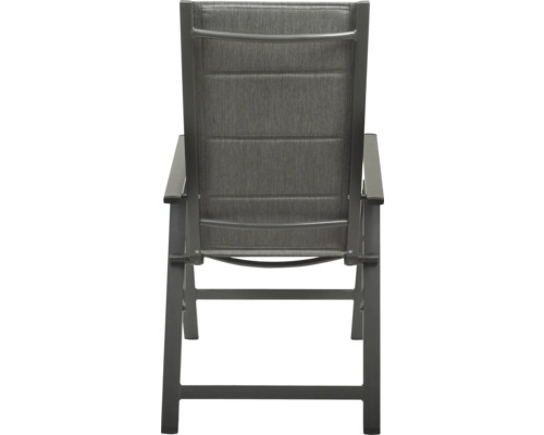 Tuinstoel van metaal met textielbespanning, achteraanzicht