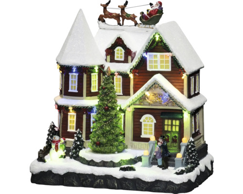 KONSTSMIDE Kerstverlichting LED huis met muziek 24 lampjes gekleurd H 28,5 cm Verlicht kersthuis met kerstman in slee als decoratie