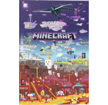Minecraft poster met verschillende spelwerelden en figuren.