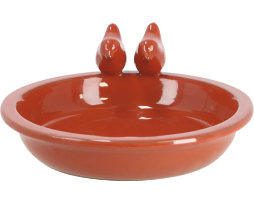 Keramische vogeldrinkbak met twee vogelmotieven