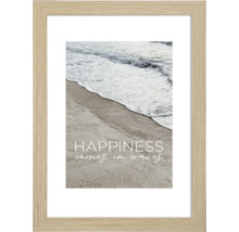 Ingelijste afbeelding met de tekst ''Happiness comes in waves'' en een golfmotief