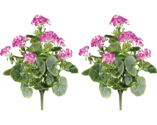 Twee kunstmatige geraniums in pot