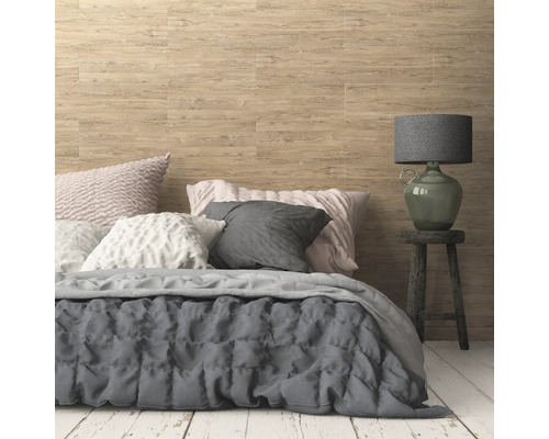 DUMAPLAST Wandbekleding Dumapan Clip texas 1200x250x10 mm Slaapkamer met houten wand, bed en nachtkastlamp