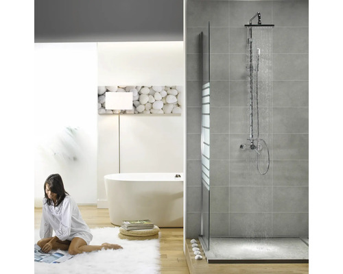 DUMAPLAST Plafondbekleding Dumapan Lock monaco grey 1200x250x10 mm Moderne badkamer met douche, bad en decoratieve wanddecoratie