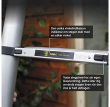 Gedetailleerd beeld van een ladder met hoekindicator voor een veilige positionering