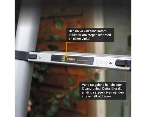 Gedetailleerd beeld van een ladder met hoekindicator voor een veilige positionering