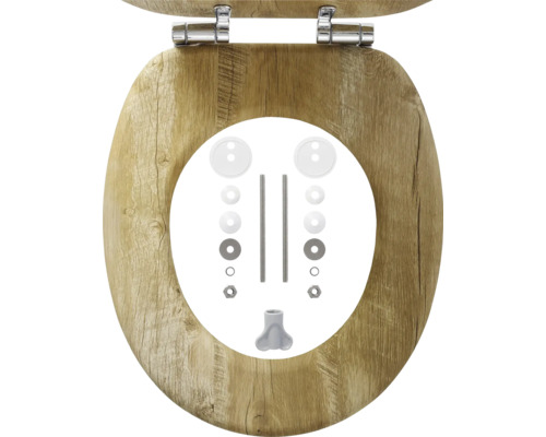 Houten toiletbril met bevestigingsmateriaal