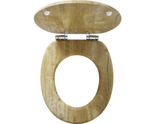Toiletzitting van hout met roestvrijstalen scharnieren