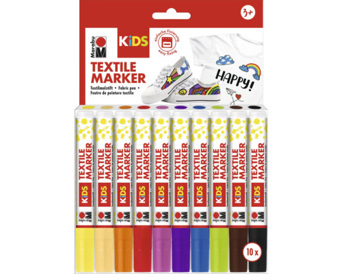 Marabu Kids textielmarker set met tien stiften voor het beschilderen van textiel