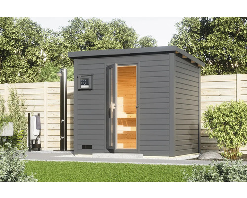 Buitensauna met douche in de tuin