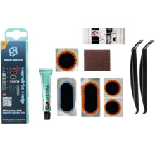 Fietsreparatieset met bandenpleisters, vulkaniseervloeistof, schuurpapier en bandenlichters