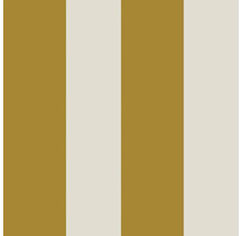 Behang met streepmotief in mosterdgeel en beige