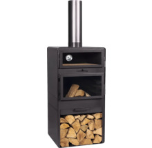 Houtgestookte pizzaoven met thermometer, houtopslag en rookkanaal