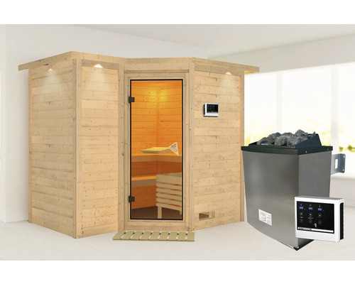 Houten sauna met saunakachel en bediening
