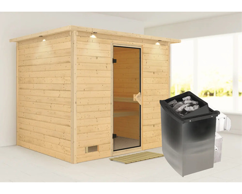 Sauna met saunaoven en saunastenen