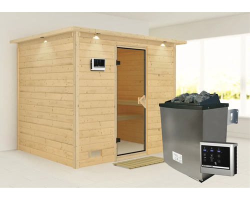 Houten sauna met saunakachel en bediening