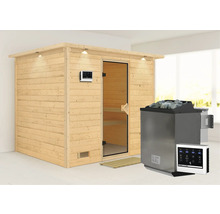Houten sauna met saunakachel en digitale besturingseenheid