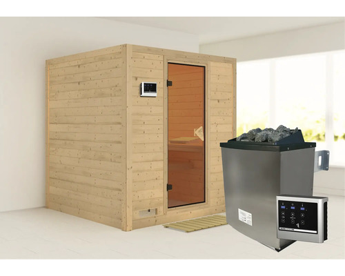 Houten sauna met saunakachel en besturingseenheid voor binnenshuis