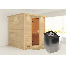 Houten sauna met kachel en stenen