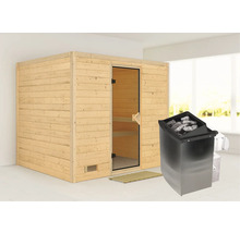 Houten sauna met saunakachel en saunastenen