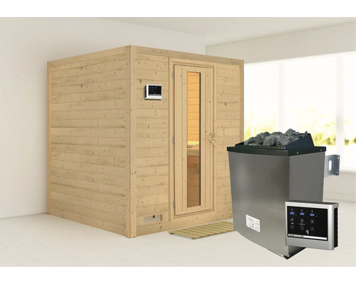 Houten sauna met saunakachel en bediening