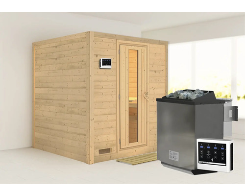 Houten sauna met saunakachel en bediening