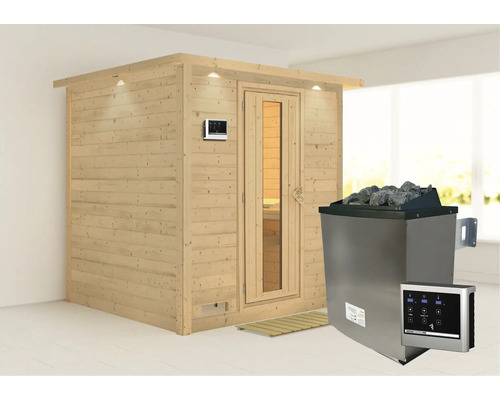 Houten sauna met saunakachel en bediening