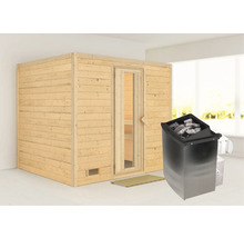 Houten sauna met saunakachel en saunastenen