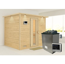 Houten sauna met saunakachel en bediening