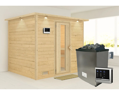 Houten sauna met saunakachel en bediening