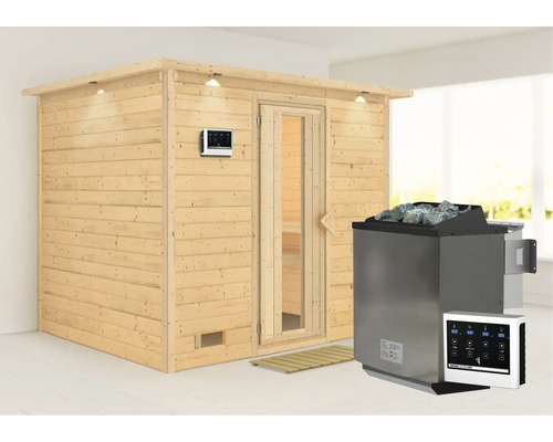 Houten sauna met saunakachel en bediening