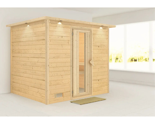 Houten sauna met glazen deur en geïntegreerde verlichting