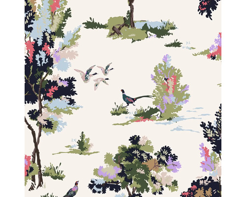 JOULES Vliesbehang 118563 Woodland Scene Dawn Grey Patroon met bomen, vliegende ganzen en fazanten