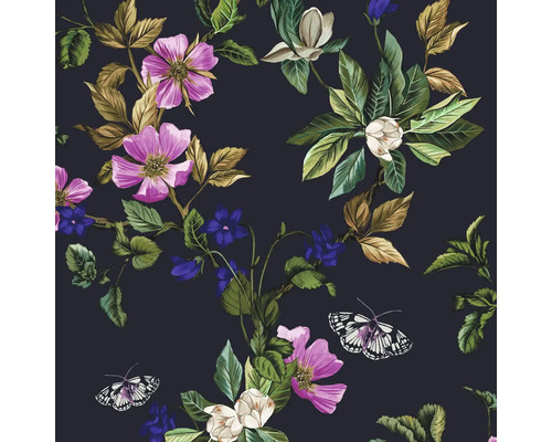 JOULES Vliesbehang 118572 Wakerly Woodland Floral French Navy Bloemenbehang met bloesems en vlinders