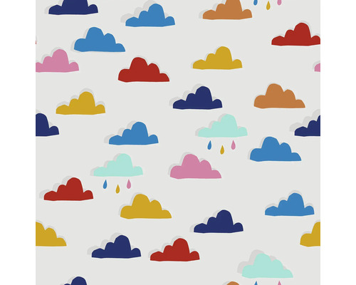 JOULES Vliesbehang 118582 Whatever the Weather White/Rainbow Patroon met wolken en regendruppels