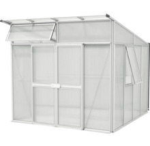 Tuinkas met aluminium frame en ventilatieramen.