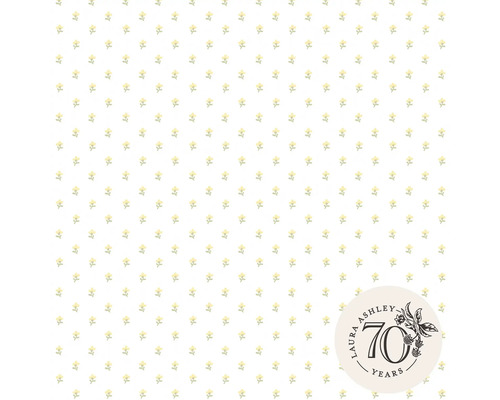 Vliesbehang 119866 Wood Violet Ochre Yellow Laura Ashley behang met bloemmotief en 70 jaar jubileumlogo